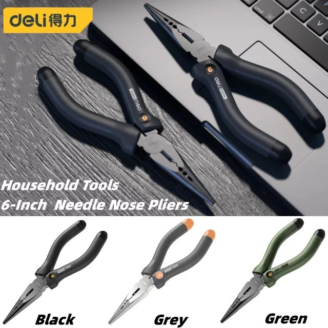 Deli Multifunktions-Langzange in Grau zum Schneiden, Klemmen und Abisolieren für Elektriker und Reparaturen, 6 Zoll - Bild 1