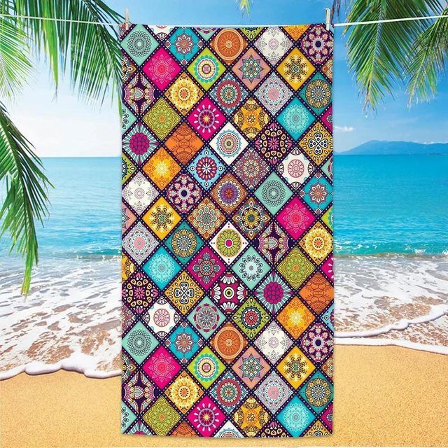 Dunkelblaues Mandala Strandtuch von JMG Household Supplies, weiches und schnelltrocknendes Mikrofaserhandtuch im Boho-Design, B/H: 50 x 100 cm - Bild 1