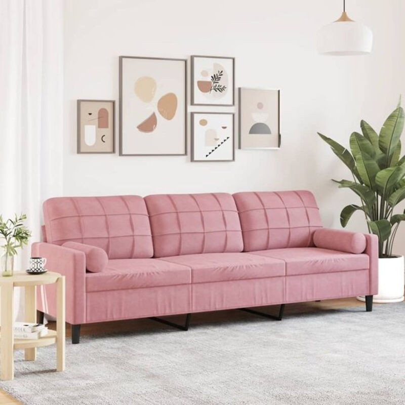 Modernes 3-Sitzer Sofa aus Samt mit Zierkissen in Rosa von Vidaxl, Breite: 210 cm - Bild 1