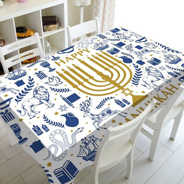 Wasserdichte rechteckige Tischdecke Beau Maison für Hanukkah in Weiß, B/T: 100 x 160 cm - Bild 1