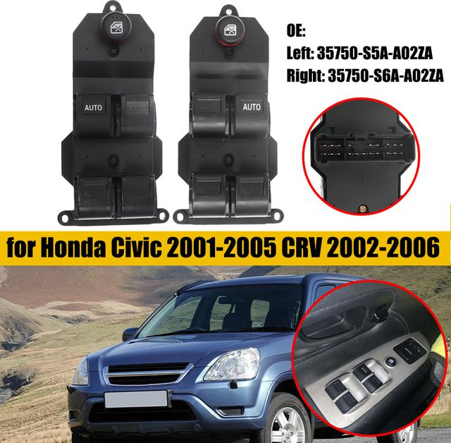 ITYAGUY Hauptsteuerschalter für Fahrerseitenfenster vorne links oder rechts für Honda Civic 2001–2005 und CRV 2002–2006, Schwarz - Bild 1