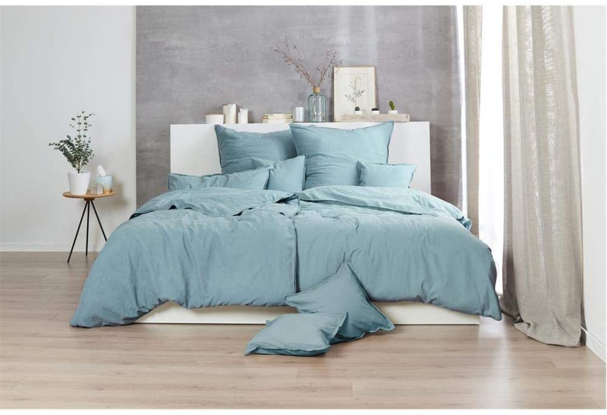 Hahn Renforce Bettwäsche aus Baumwolle in Stonewashed Grau-Grün mit Bettbezug und Kissenbezug, B/H: 200 x 200 cm, Kissen: 80 x 80 cm - Bild 1