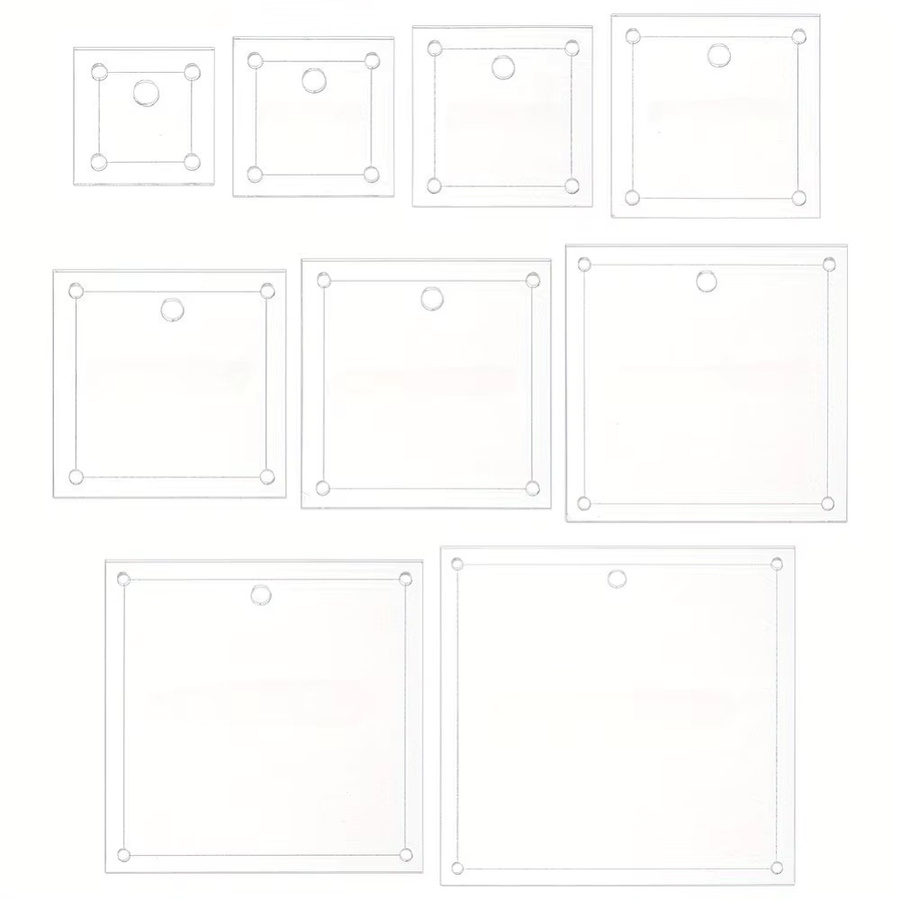 9-teiliges Set quadratische Quilt-Schablonen aus transparentem Acryl mit 3 mm und 5 mm Löchern für präzise Schnitte beim DIY-Nähen - Bild 2