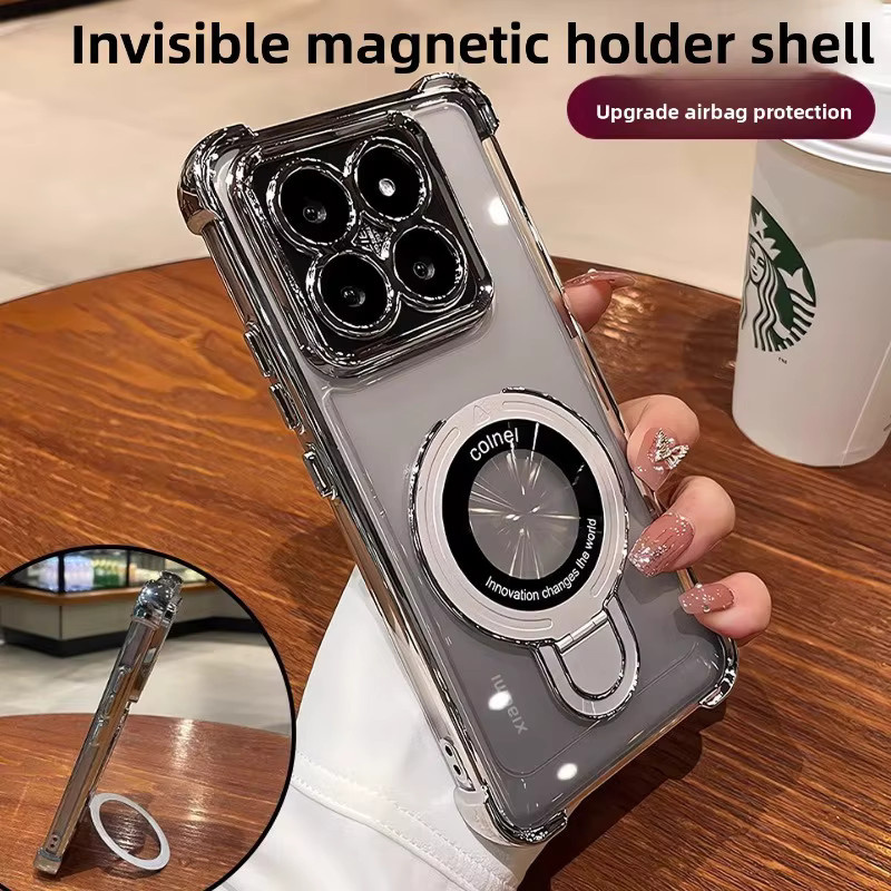 Transparente TPU-Schutzhülle mit magnetischer Desktop-Halterung für Xiaomi 17T 17Max 15T Pro POCO X8 Pro Max F8 M8 in Schwarz - Bild 4