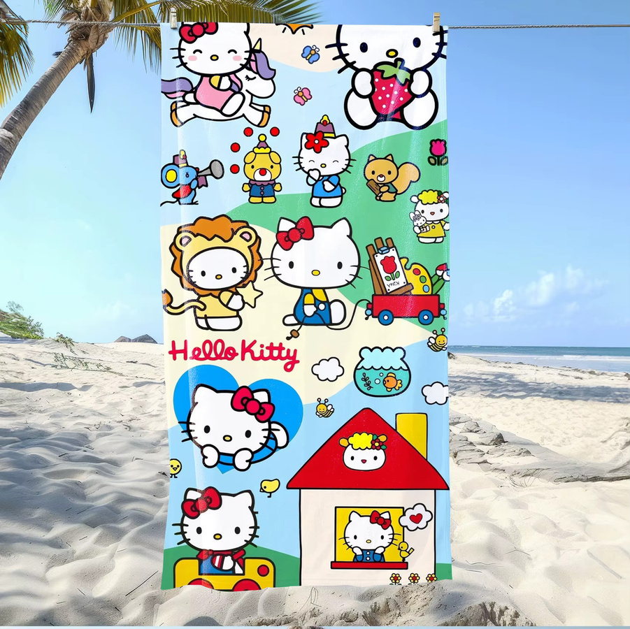 Sanrio Hello Kitty Badetuch aus Mikrofaser, schnelltrocknend und saugfähig, B/H: 70 x 140 cm, Mehrfarbig - Bild 3
