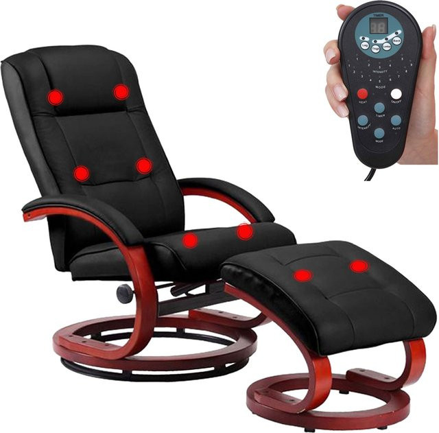 MCW Massage-Fernsehsessel Pescatori II in Schwarz mit Hocker, Retro-Design und Kunstleder - Bild 1