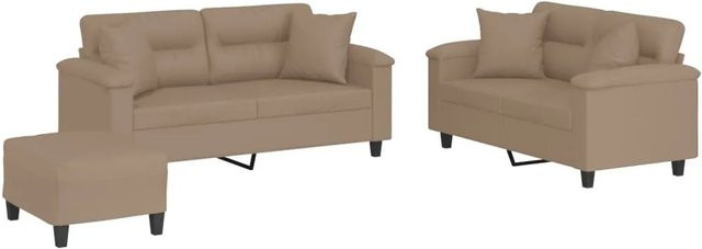 vidaXL 3-teilige Sofagarnitur in Braun mit 2x 2-Sitzer-Sofa, 1x Fußhocker und 4 Kissen aus Kunstleder - Bild 1