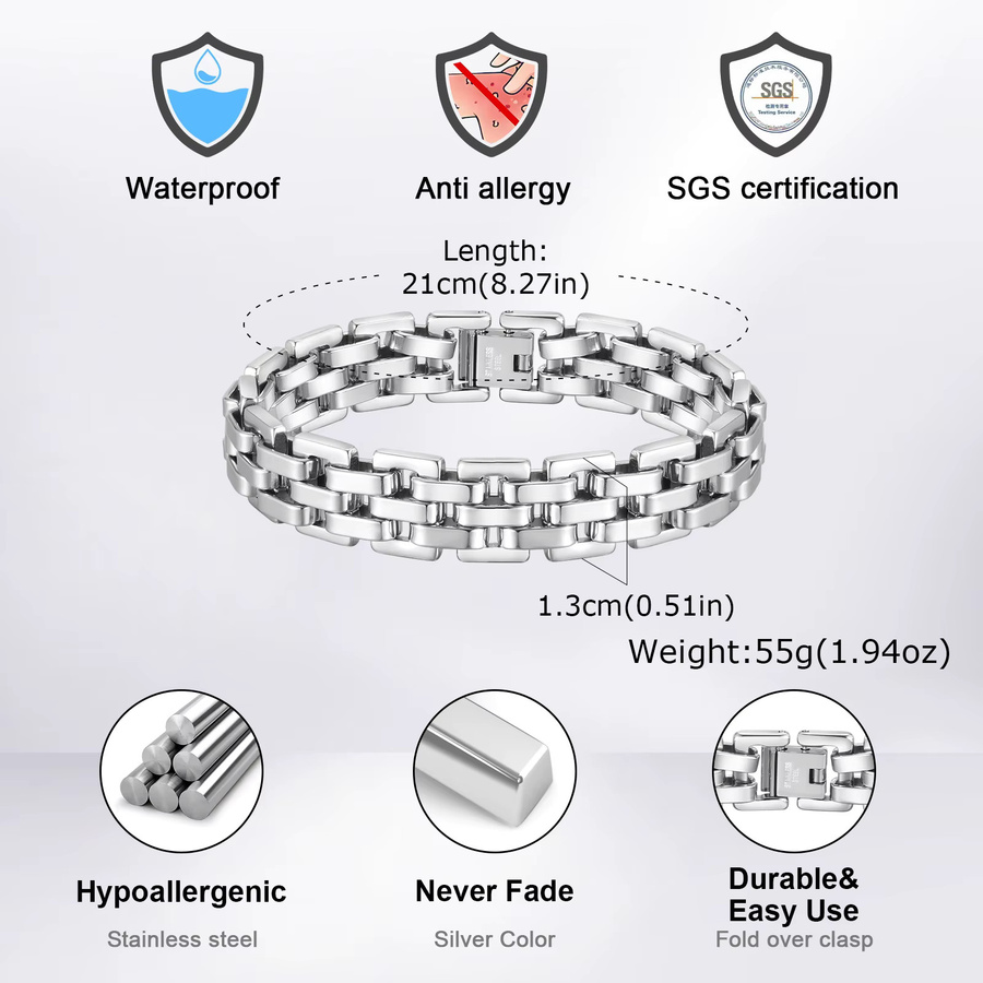 Vnox Uhrenarmband Edelstahl, Silber, Herren - Bild 4