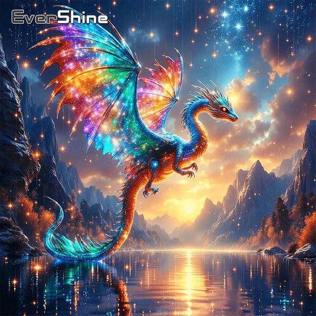 Evershine 5D-DIY-Diamant-Stickerei Drache als Mosaik-Strassbild in Multicolour für die Heimdekoration B/T/H: 20 x 20 x 20 cm - Bild 1