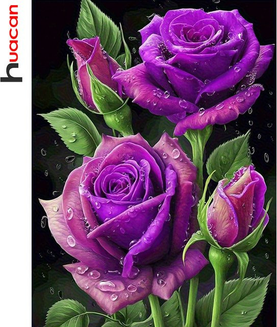Huacan 5D Diamant-Mosaik Rose DIY Stickerei Set in Lila, B/H: 20 x 30 cm - Bild 1