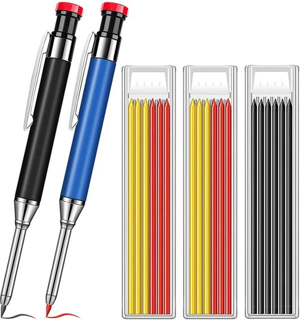 Binchi Cultural Supplies Zimmermannsbleistift-Set aus Metall in Yellow mit 2B Nachfüllminen für Tieflochmarkierungen und Holzbearbeitung - Bild 1