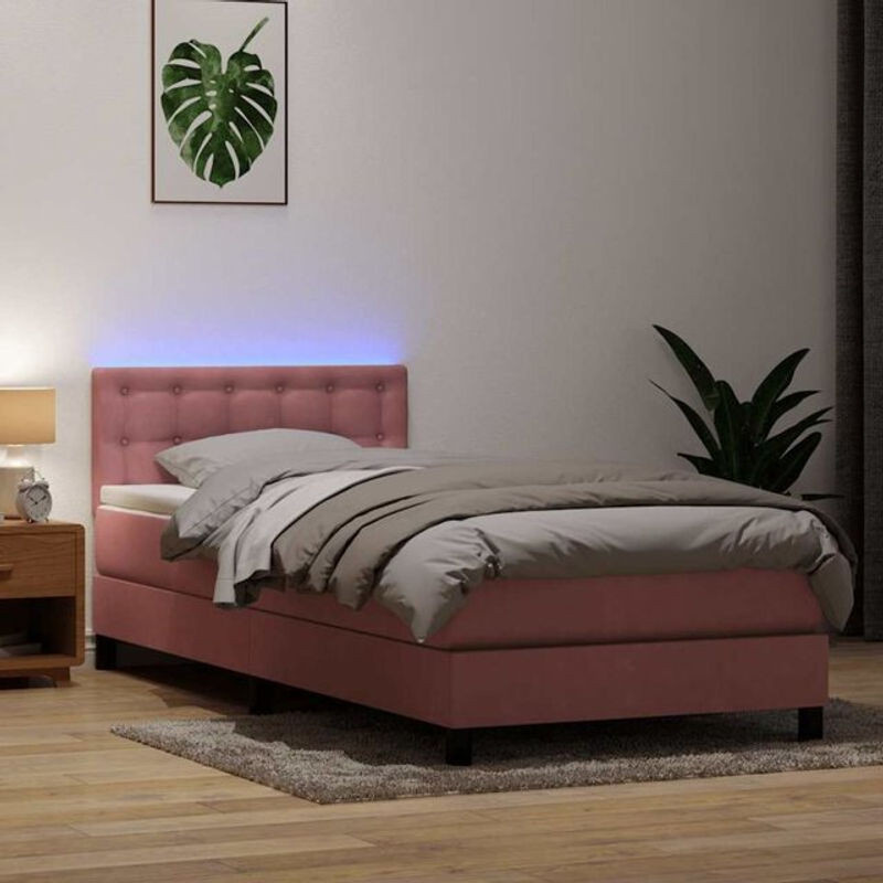 vidaxl Boxspringbett mit Matratze aus Samt in Rosa und Weiß, B/T/H: 80 x 220 x 78 cm - Bild 1