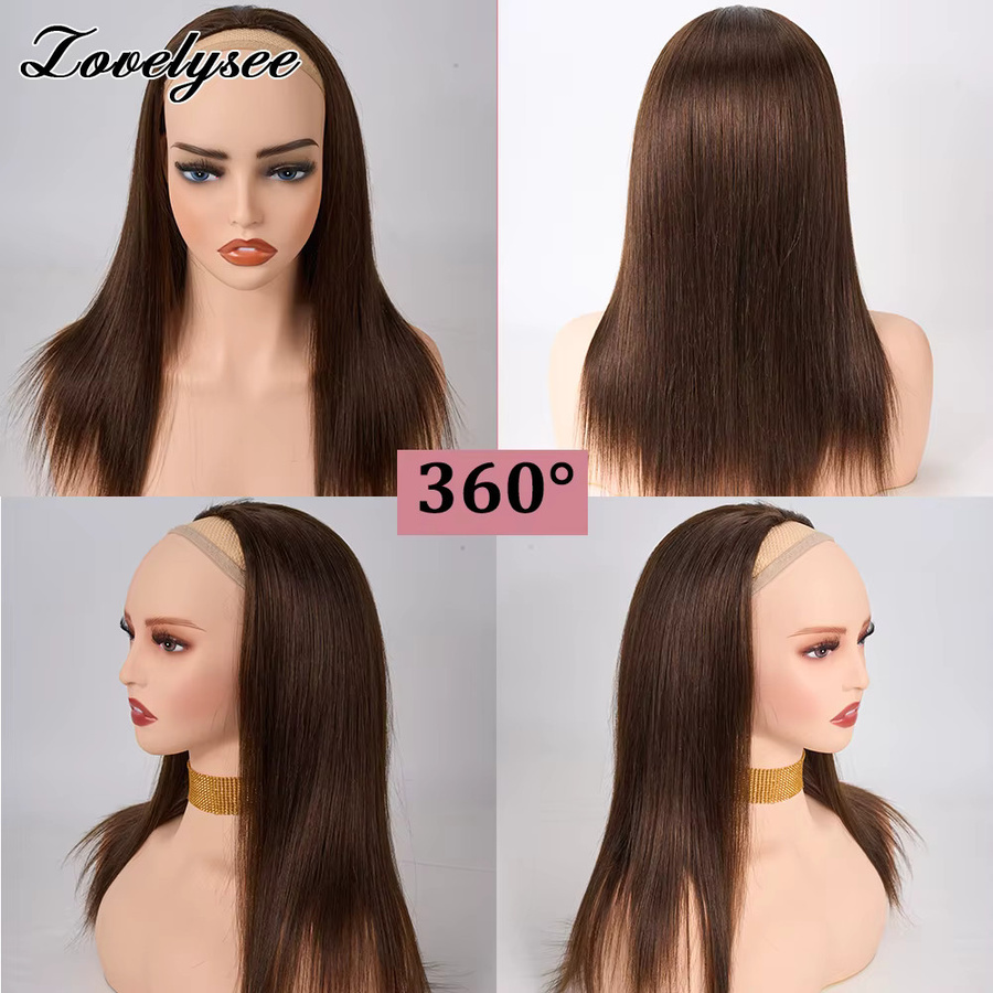 Lovelysee Echthaar Perücke mit Clip-in-Haarverlängerungen, braun, Damen - Bild 4