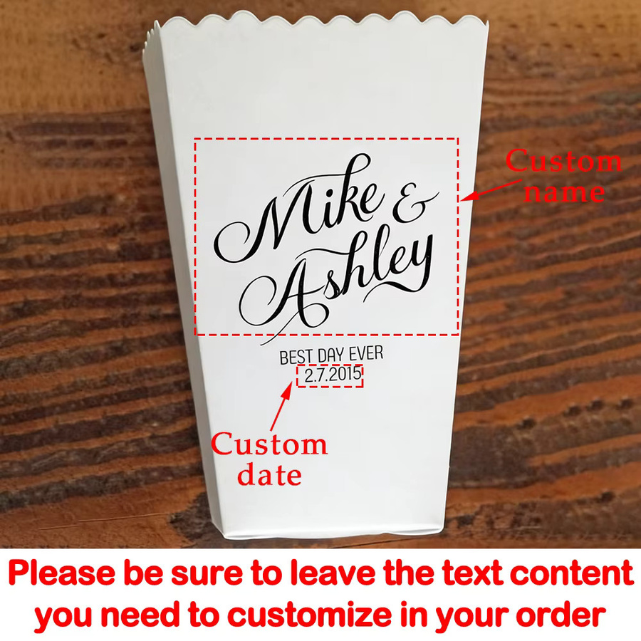 5-teiliges Set maßgefertigte Best Day Ever Mini-Popcornboxen aus Papier in Weiß für Hochzeiten und Verlobungspartys - Bild 5