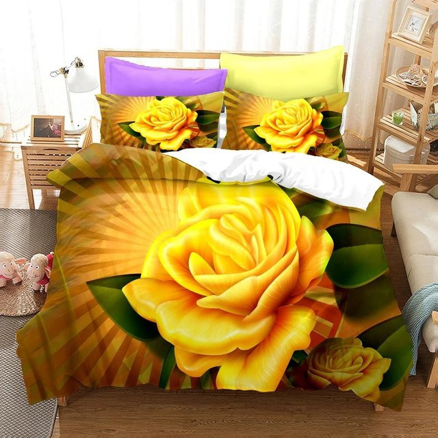 Binchi Fitness 3D Rosen Bettwäscheset mit Kissenbezug, Gelb, B/H: 70 x 133 cm - Bild 1