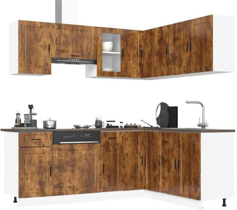 Vidaxl Küchenschrank-Set Porto in Braun aus Holzwerkstoff und Glas mit Drehtüren im modernen Design - Bild 1