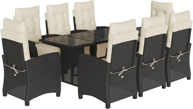 vidaXL 9-teilige Garten-Essgruppe aus schwarzem Poly-Rattan mit Kissen und Hartglas-Tischplatte - Bild 1