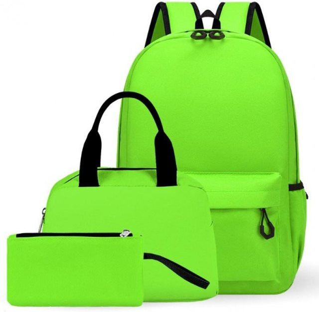 3-teiliges Schulrucksack-Set aus Oxford-Stoff in Grün mit Schultasche und Federmäppchen - Bild 1