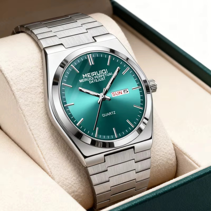 MEIRUIQI Armbanduhr Edelstahl, Blau, Silber, Quarz, Herren - Bild 4
