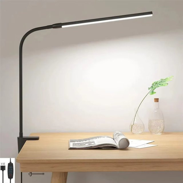 DOUWENXI USB-Clip-LED-Schreibtischlampe in Schwarz mit 3 Modi und 10 Helligkeitsstufen, verstellbarer Schwanenhals für Büro, Schlafzimmer und zum Lesen - Bild 1