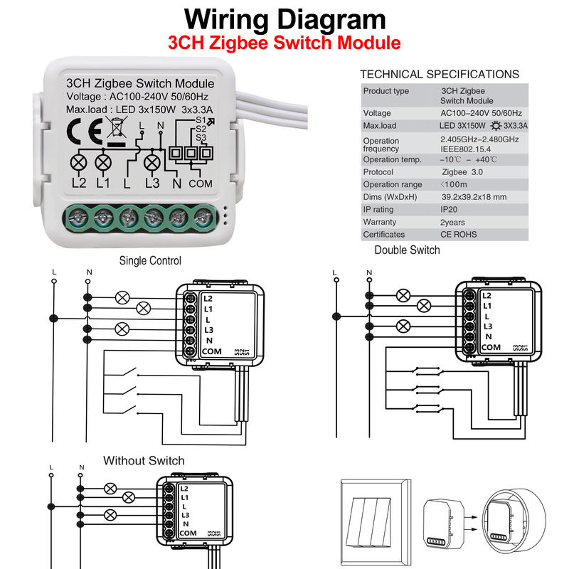 GIRIER Tuya ZigBee 3.0 Smart Home Schaltmodul 10A mit 1-4 Gang und 2-Wege-Steuerung, kompatibel mit Alexa und Google Home - Bild 3