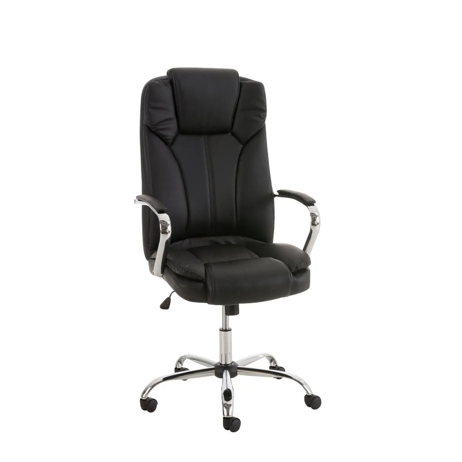 DELUKE Bürostuhl JUBEL Ergonomischer Homeoffice Stuhl aus Kunstleder in Schwarz mit Chromoptik Gestell, H x B x T: 115 x 62 x 70 cm - Bild 2