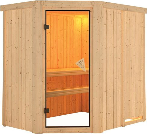 Karibu Sauna Vijandi für 3 Personen aus Fichte in Beige, B/T/H: 196 x 198 x 151 cm - Bild 1