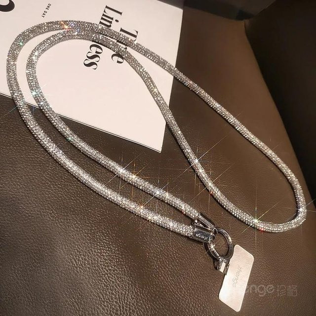 Umhängetasche mit Diamant-Lanyard und Metallclip in Silber - Bild 1
