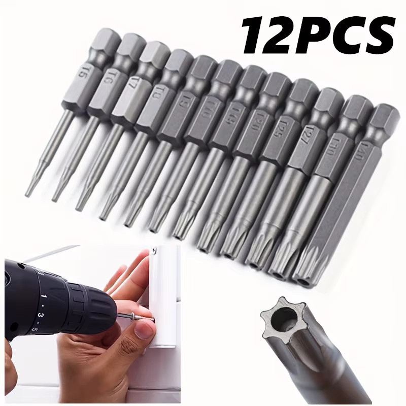 12er Set Sicherheits-Torx-Bits mit Sechskantschaft für Bohrmaschinen und Schraubendreher, T5-T40, 50 mm Länge - Bild 2