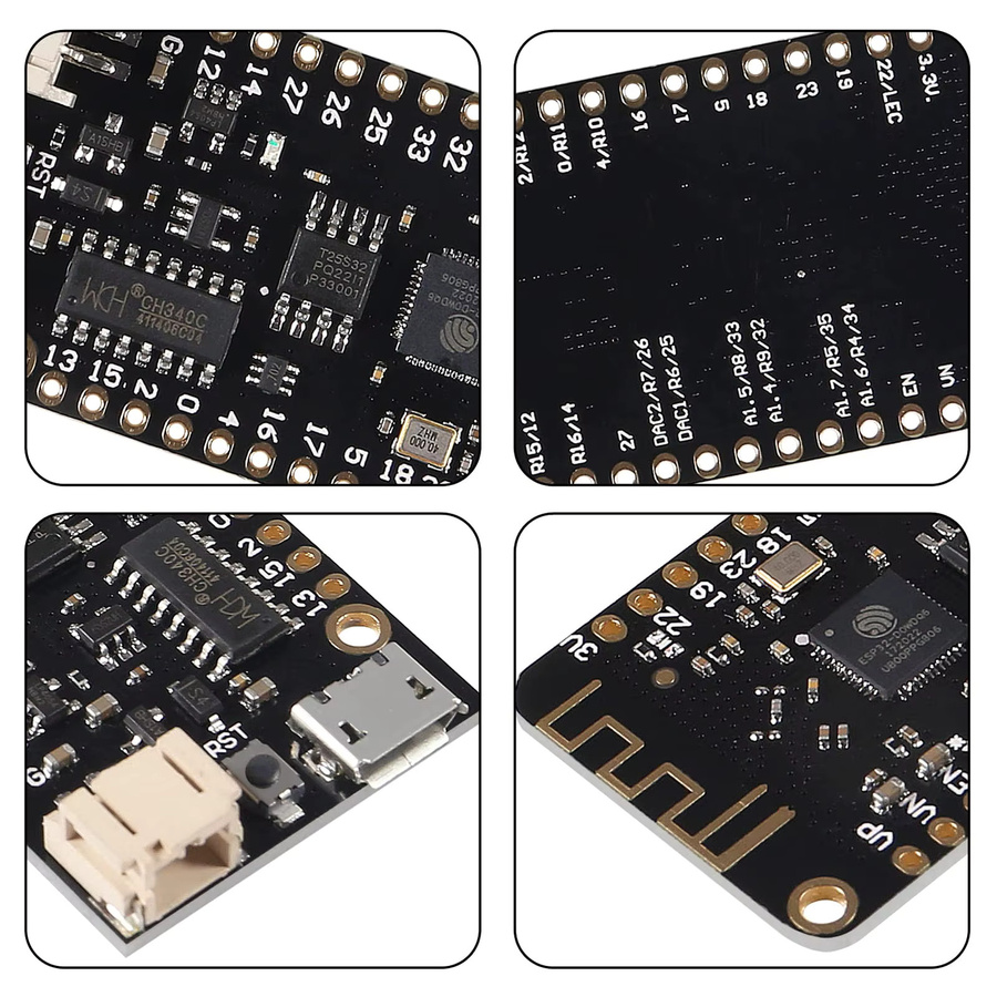 AOKIN ESP-32 Lite V1.0.0 Entwicklungsboard mit WiFi, Bluetooth und Antenne, ESP32 REV1 CH340G, 4MB, Type-C und Micro-USB, Schwarz - Bild 3
