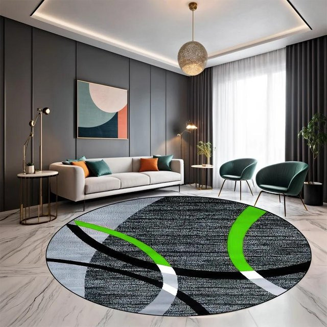 Runder Teppich Karpetti in Multicolour, modern gestreift, waschbar und rutschfest, Durchmesser: 80 cm - Bild 1