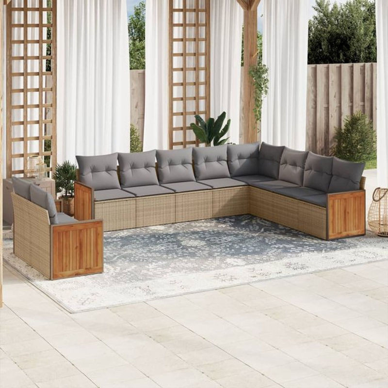 Vidaxl Gartenmöbel-Set aus Polyrattan mit 10 Teilen und Kissen, Beige - Bild 1