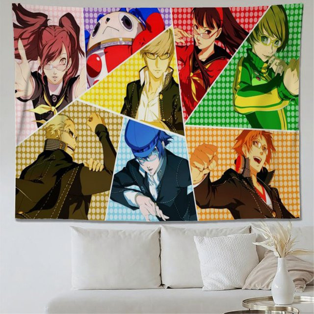 VIKAMA Persona 4 Anime Collage Wandteppich, Mehrfarbiger Stoffwandbehang für Schlafzimmer und Wohnzimmer - Bild 1