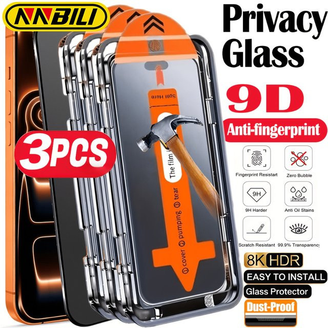 NNBILI 3er-Pack Blickschutz Panzerglas Displayschutzfolie für iPhone 17 16 15 14 13 12 11 Pro Max Plus 17e 16e XS Max, transparent - Bild 1