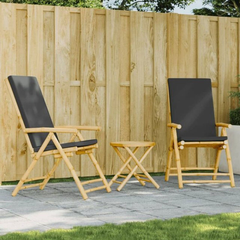 3-tlg. Bistro-Set aus Bambus mit grauen Polsterkissen von vidaxl - Bild 1