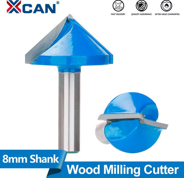 XCAN V-förmiger Nutfräser aus Hartmetall mit 8mm Schaft für CNC-Gravur und Holzbearbeitung, Blau - Bild 1