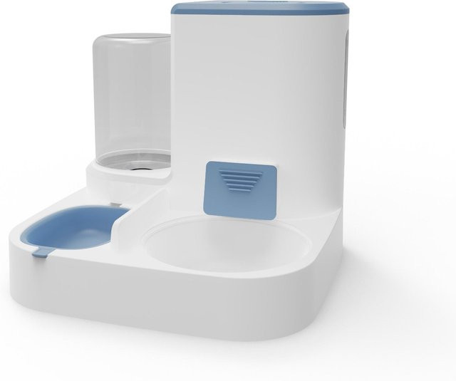 Automatischer Katzenfutterspender von Yiran Furniture mit Trinkwassernapf und Trennung für Nass- und Trockenfutter in Blau und Weiß - Bild 1