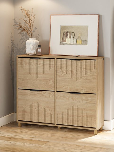 SoBuy Schuhschrank FSR214-N in Holzoptik, schmaler Schuhschrank im nordischen Design für Flur und Eingangsbereich, Farbe: Braun, B/T/H: 24 x 100 x 83 cm - Bild 1