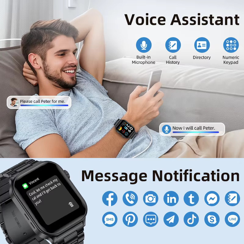 LIGE Smartwatch mit 2,01 Zoll Voll-Touchscreen, Herzfrequenz-Tracker und Bluetooth-Anruffunktion, Schwarz - Bild 3