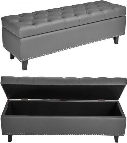 VEVOR Sitzbank Ottomane aus PU-Leder mit Stauraum und Knopfheftung in Grau, B/T/H: 130,5 x 41,5 x 44 cm - Bild 1