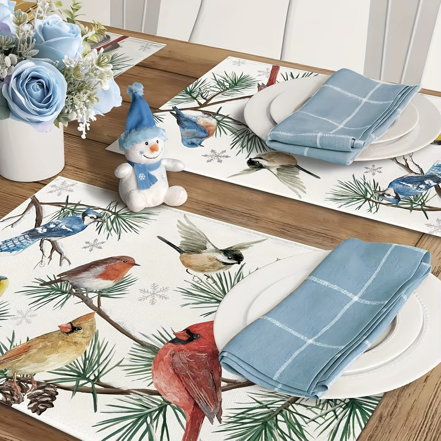 VIKAMA Tischset Set mit Vogelmotiv und weihnachtlichem Design in Mehrfarben - Bild 2