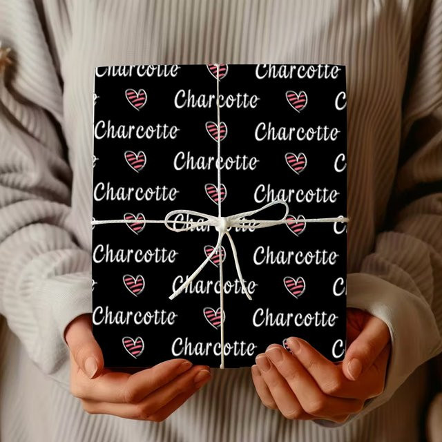Personalisierte Textverpackungspapier WEIGAO mit individuellen Mustern in Schwarz, Rosa, Lila und Weiß für deine Geschenkverpackung zum Valentinstag - Bild 1