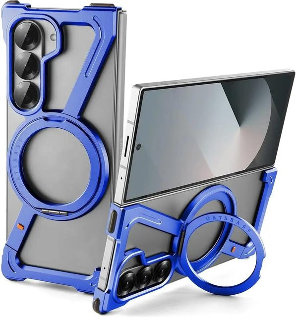 Oatsbasf Metall Magnetische Handyhülle mit Ständer für Samsung Galaxy Z Fold 7 6 5 und W24, Rahmenlose Stoßfeste Schutzhülle, Blau - Bild 1