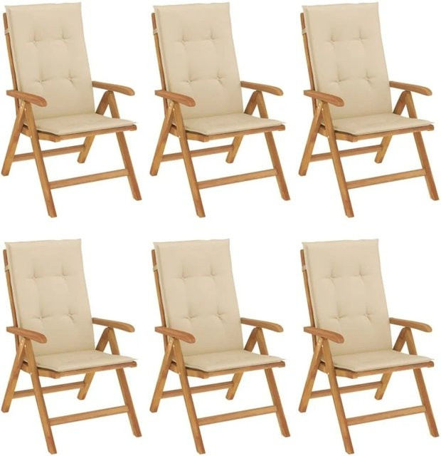 vidaXL Gartenstühle Set aus Teakholz mit beigen Kissen, 6 Stück - Bild 1