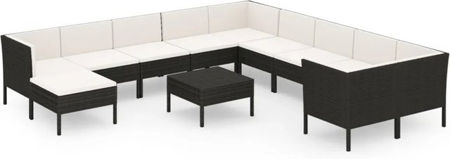 vidaXL 12-tlg Garten-Lounge-Set in U-Form aus Poly-Rattan und pulverbeschichtetem Stahl mit Auflagen in Schwarz - Bild 1