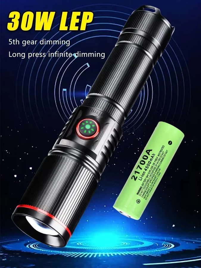 Heinast LED-Taschenlampe mit 30 W, wiederaufladbar, Schwarz, Handheld-Zoom für Outdoor, Garten und Arbeit - Bild 6