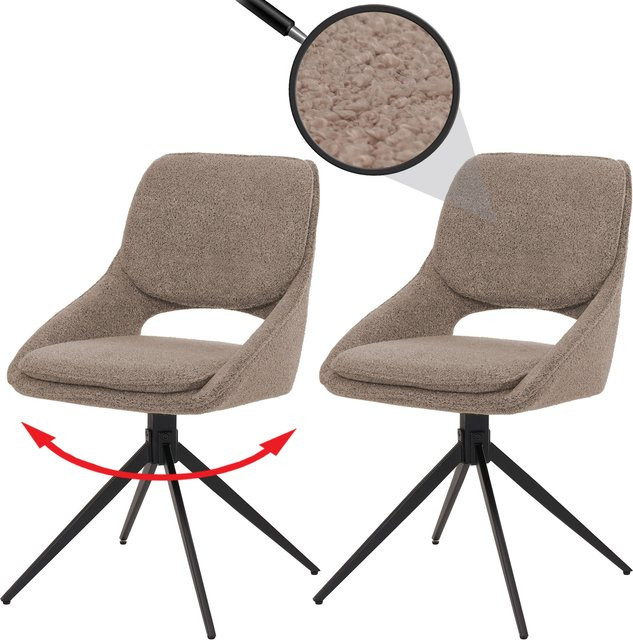 2er-Set MCW Esszimmerstuhl N73 in Beige mit drehbarer Auto-Return Funktion und Bouclé-Stoff - Bild 1