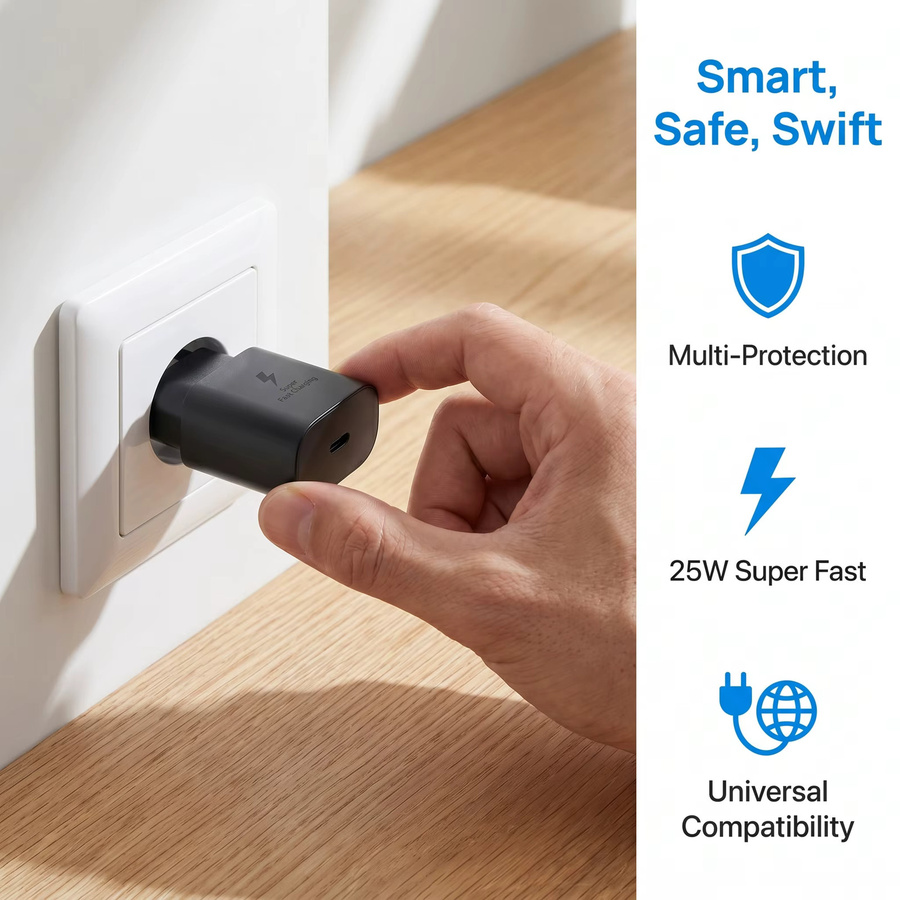 Samsung Original 25W Schnellladegerät EU Netzadapter in Schwarz für Galaxy S24 S23 S22 S21 S20, Note 20 und Z Flip/Fold Serie sowie Galaxy A55 A35 A25 A15 - Bild 3