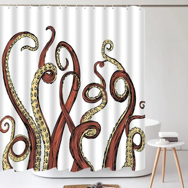 Wasserdichter Duschvorhang mit Oktopus-Motiv von Baifenbai Home Furnishing, Mehrfarbig, B/H: 180 x 180 cm - Bild 1