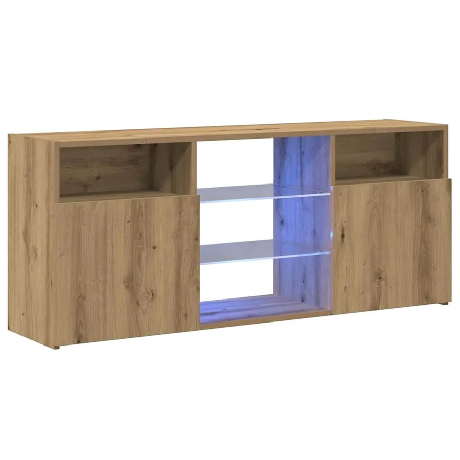 vidaXL TV-Schrank in Artisan-Eiche mit integrierter LED-Beleuchtung, Farbe: Braun, B/T/H: 120 x 30 x 50 cm - Bild 2